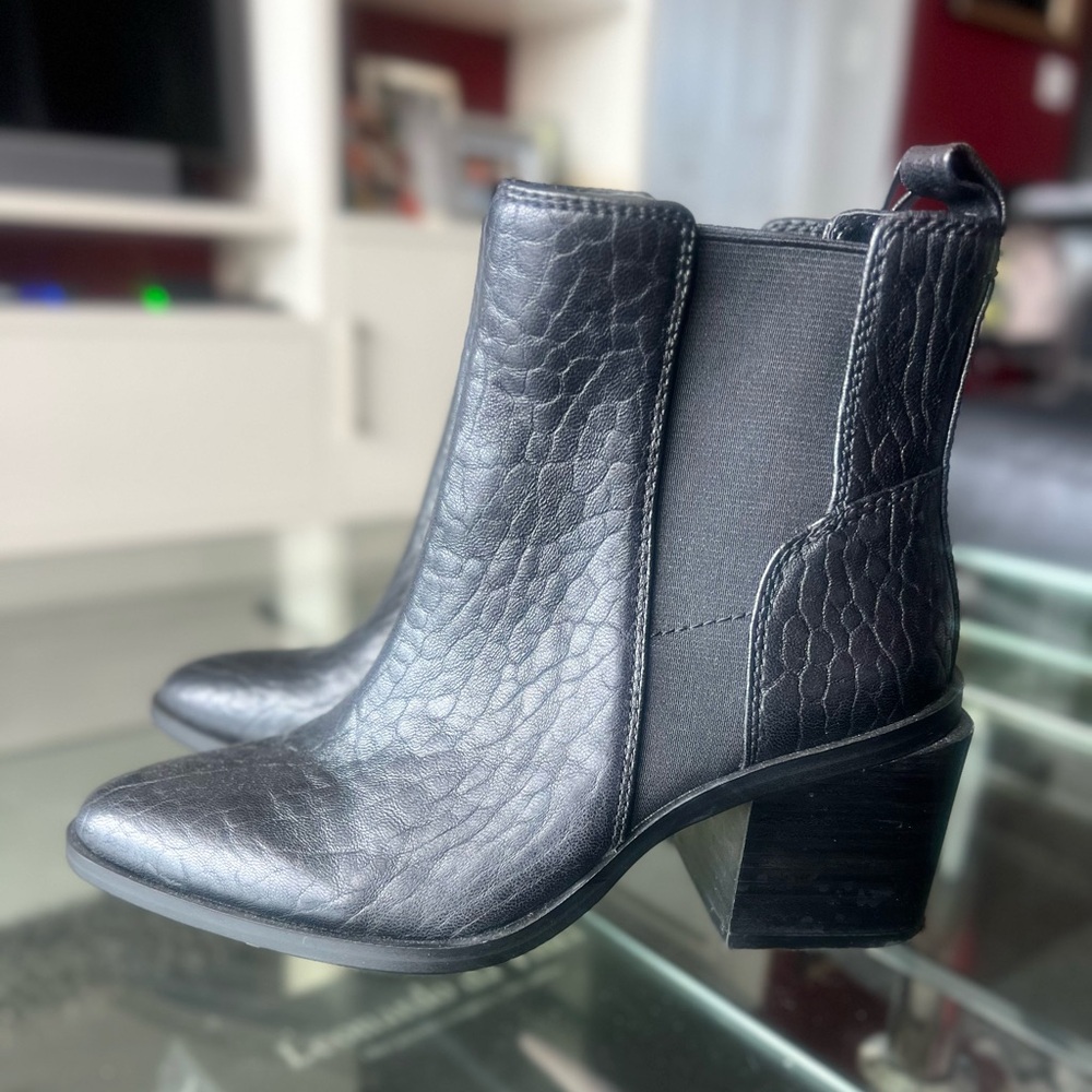 Vince Camuto Black Croc-Embossed Ankle Booties